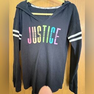 Justice Black Hoodie with Multicolor Logo